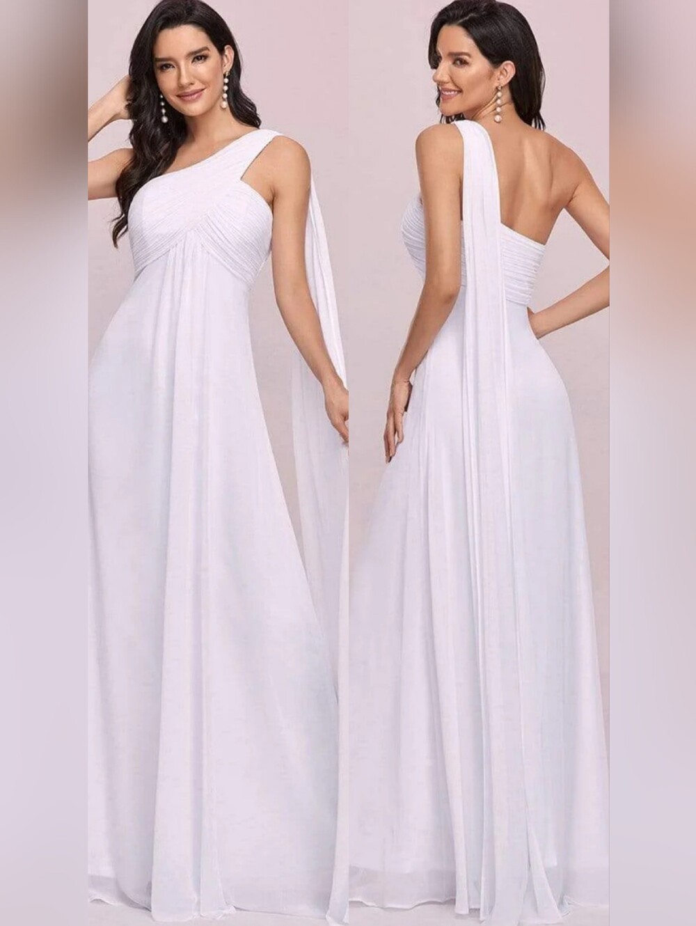 Ever Pretty Chiffon One Shoulder Train Wedding Formal Bridal Party Maxi Dress